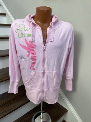 Disney Store Hoodie Tinkerbell Pixie Dreams Pink Full Zip Size Large EUC