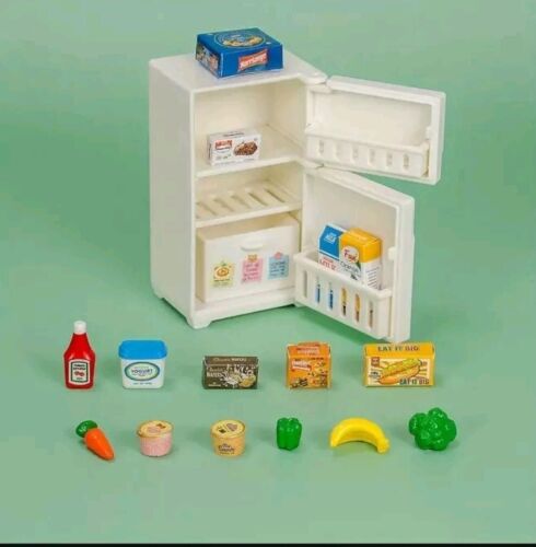 Dollhouse MIniature Mini White 2 Door Refrigerator Freezer ALL Food Included