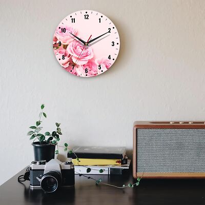 SPUNKER Wall ClockPink Roses Flowers Wall Clocks for Living Room