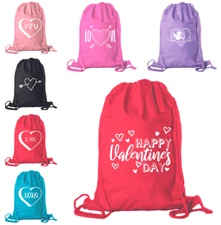 Valentine's Day Bags, Cotton Drawstring Cinch Backpacks, Gift Bags - BULK
