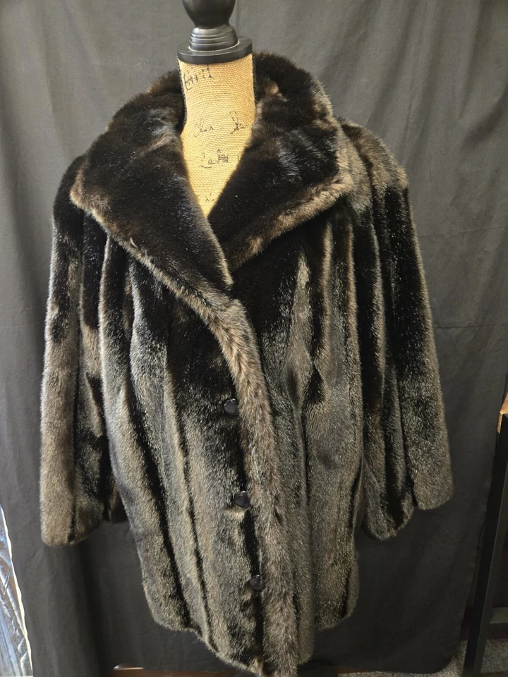 Винтажный стиль VI Ltd Tissavel Франции Dk коричневый мех пальто, шоколад подкладка Sz L - Изображение 2 из 4