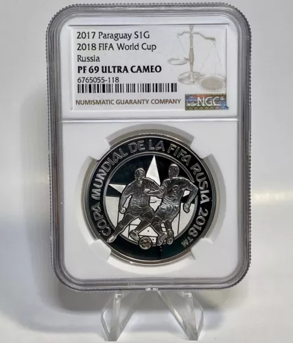 NGC PF69 🇵🇾 Paraguay 2017 FIFA World Cup Russia Silver Guarani Almost Perfect