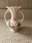 Vintage Hull Art Vase H-2 5 1/2” Tall Made In USA Pink Flowers Handles