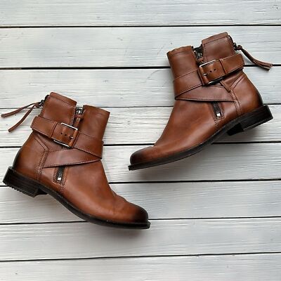 Ecco Sartorelle 25 Brown Leather Ankle Boot Buckle Strap