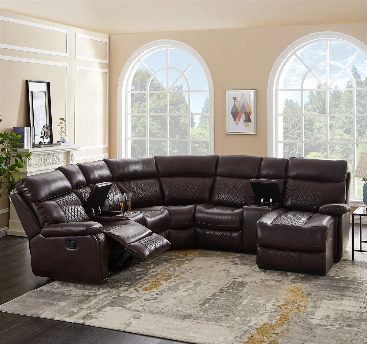 Luxury L Shape Sectional Sofa Set Manual Recliner Sofa Vegan
