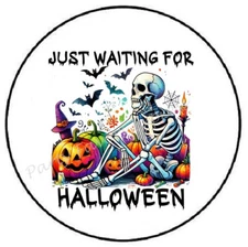 JUST WAITING FOR HALLOWEEN SKELETON ENVELOPE SEALS LABELS STICKERS PARTY FAVORS