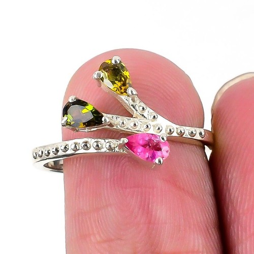 Tourmaline Stone Sterling Silver Elegant Statement Root Chakra Ring Jewelry US 8 - Picture 3 of 8