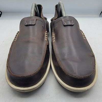 Olukai Kakaha Mens 10 Brown Leather Slip On Shoes Casual 