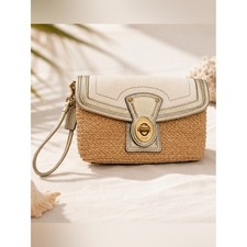 Coach vintage Y2K Parker Straw Gold Leather Turnlock Wristlet Clutch Resort EUC