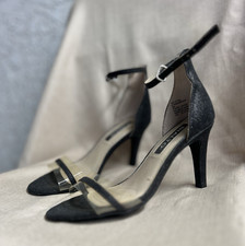 Rialto Black Strappy Open Toe Ankle Strap Stiletto Buckle Fabric US 6