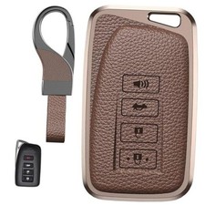 Durable Car Key Fob Cover with Keychain, Leather Sleeve and Metal Case A-Brown