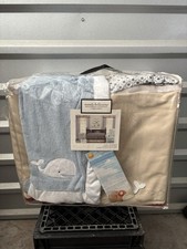 Wendy Bellissimo Blue Tan Whale Print Snug Harbor 3-Piece Crib Bedding Set - NEW