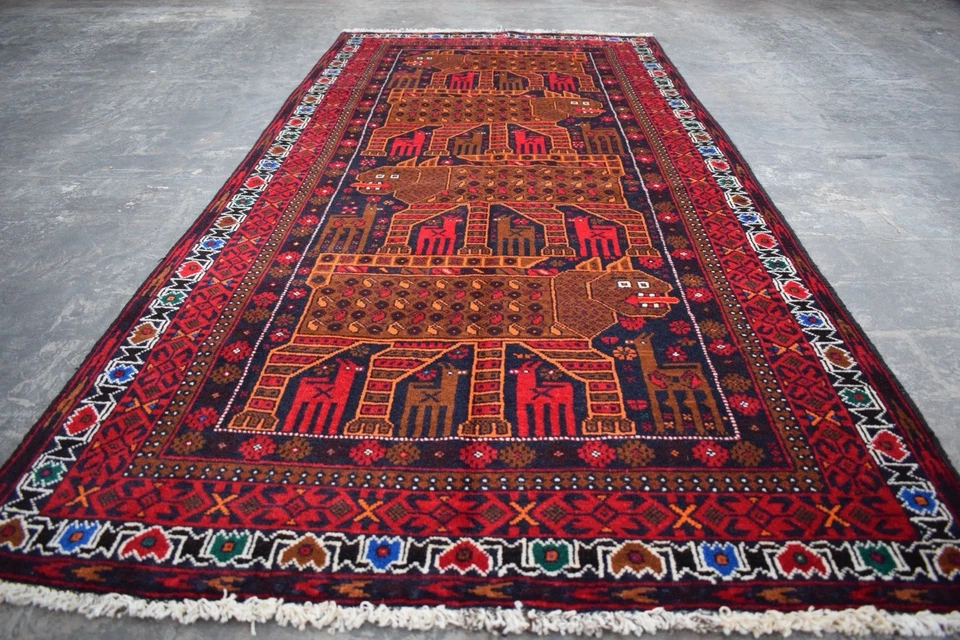 Authentic Hand-Knotted Afghan Tribal Rug | "Lion Print" Design (6.11' x 3.4') - Image 3 of 4