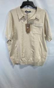 PJ Paul Jones Men's Knit Polo Shirt Cream Viscose Short Sleeve Textured NWT XL