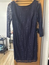Adrianna Papell Women's Navy Blue Sheath Dress 3/4 Slv, Rnd Neck, Size 10. NWT