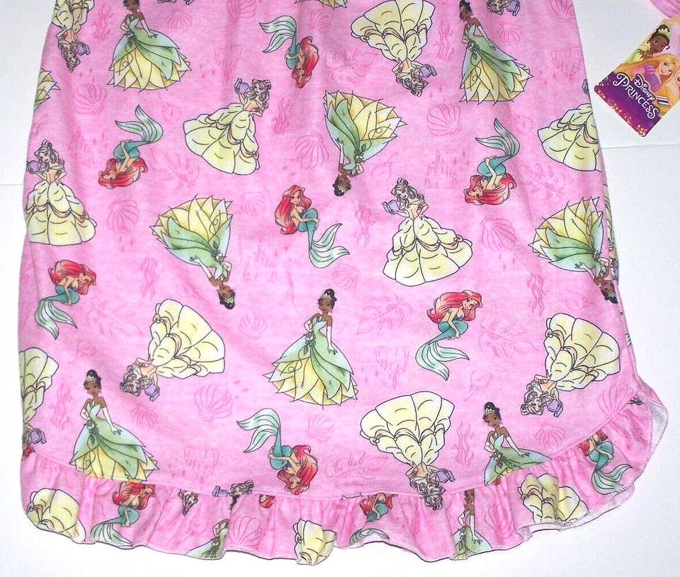 Disney Princess Flannel Granny Nightgown Pajamas Ariel Belle Tiana Pink New Girl - Image 3 of 4