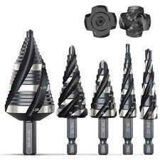 Spiral Flute Step Drill Bit Set, 5 Pcs HSS St...