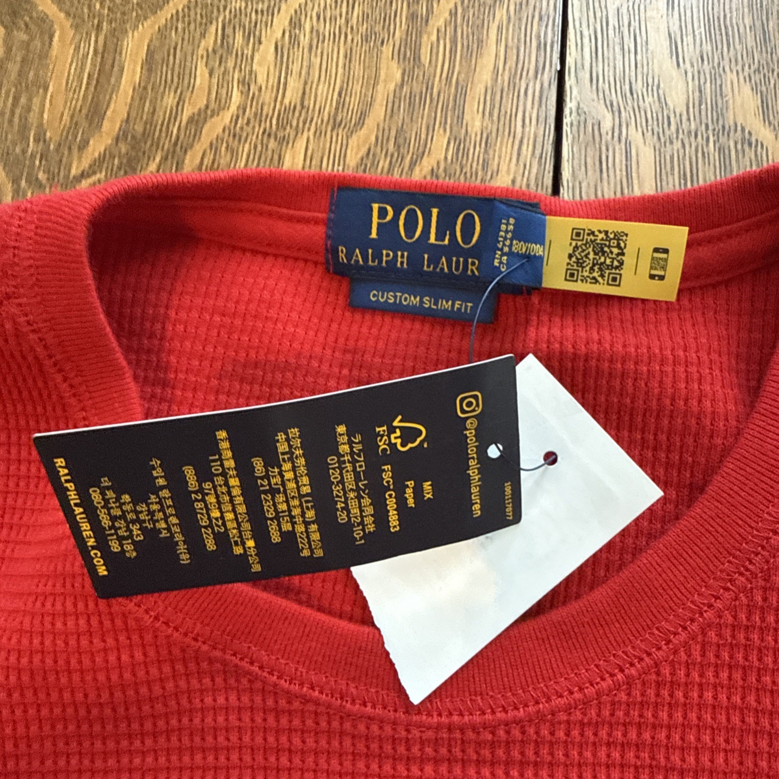 Polo Ralph Lauren Mens Thermal Shirt Large Slim Fit Red  Long Sleeve Waffle Knit thumbnail 6