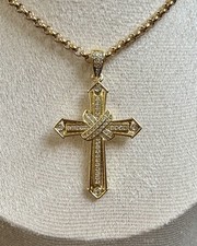 9ct Gold Crucifix Cross Pendant Necklace 60cm Rolo Belcher Chain Gold Filled 9K