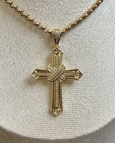 9 kt Gold Kruzifix Kreuz Anhänger Halskette 60 cm Rolo Erbskette Gold Filled 9K - Bild 1 von 7