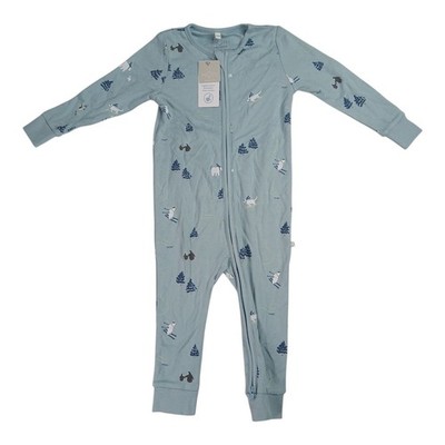 MORI Schlafanzug Baby 18-24M Unisex Blau Ski Tiere Zip Strampler Schlafanzug Bambus