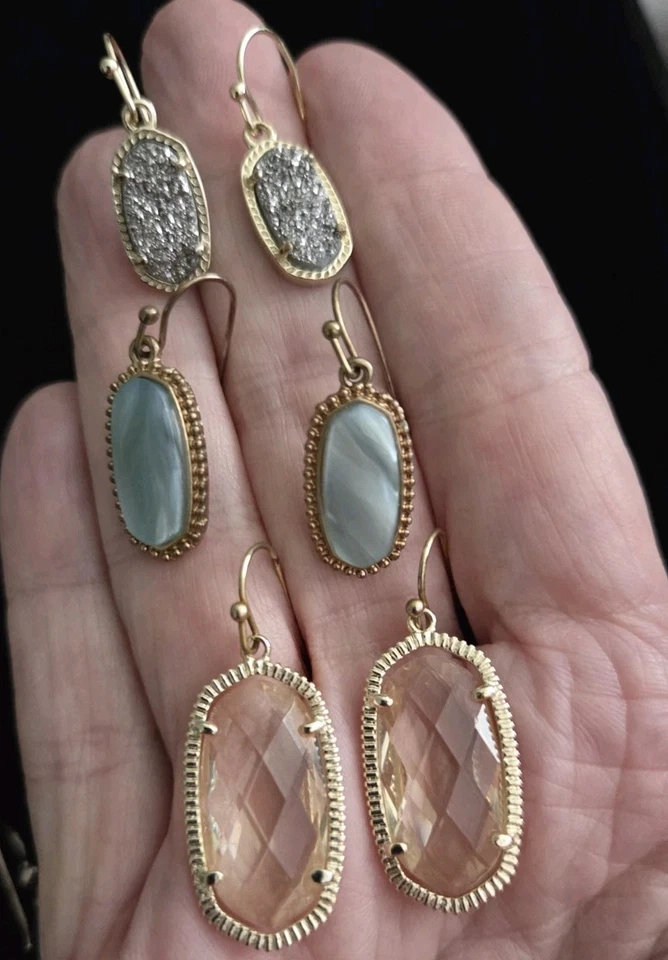 Lote De 3 Pendientes De Colección Kendra Scott Tono Dorado Druzy Madreperla Cuelga  Foto 2 de 2