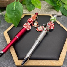 2 PC Handmade Wood Bead Rhinestone Black Ink Pen Set Cat Christmas New B774