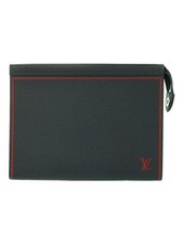 Louis Vuitton Taiga Black Leather Pochette Voyage Clutch Bag