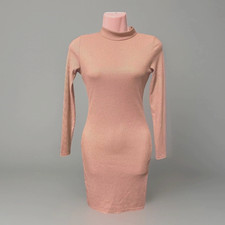 Ladies PLT Nude & Gold Shimmer Dress Ribbed Bodycon High Neck Size 8 BNWT