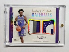 DE’AARON FOX 2017 NATIONAL TREASURES ROOKIE MATERIAL Player Worn 5/10 Jersey Num