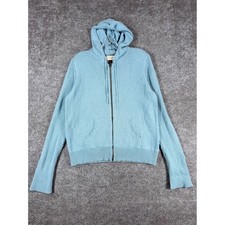 Sonoma Women Large Full Zip Hoodie Light Blue Cotton Knit Ribbed Sleeve Sweater