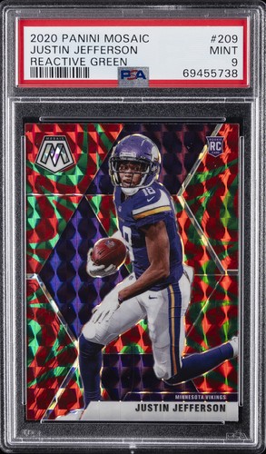 2020 PANINI MOSAIC REACTIVE GREEN #209 JUSTIN JEFFERSON ROOKIE RC PSA 9