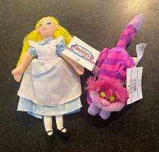 2 Disney Alice in Wonderland bean bag plush 8" Alice doll  Cheshire Cat NWT 