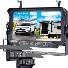 RV Backup Camera Wireless Install-Free 2-Cameras: Magnetic Shockproof with 2 ...
