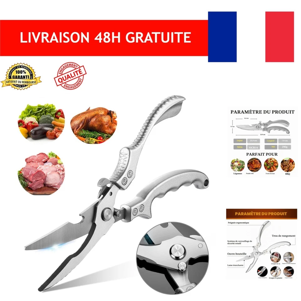 Ciseaux de Cuisine Polyvalents en Acier Inoxydable Professionnels - Photo 1/4