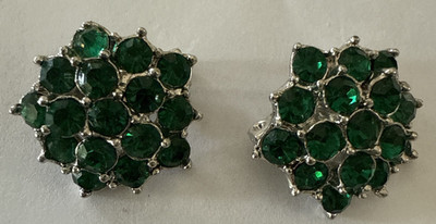 VTG Two Emerald Green Rhinestone Scatter Pins Silver Tone 1/2''