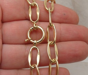 Authentic Technibond Unique Oval Link Chain Necklace 14K Yellow Gold Plated Silver