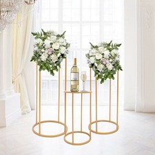A Set of 3 Cylindrical Flower Racks Gold Party Decor Stand Metal Flower Holder