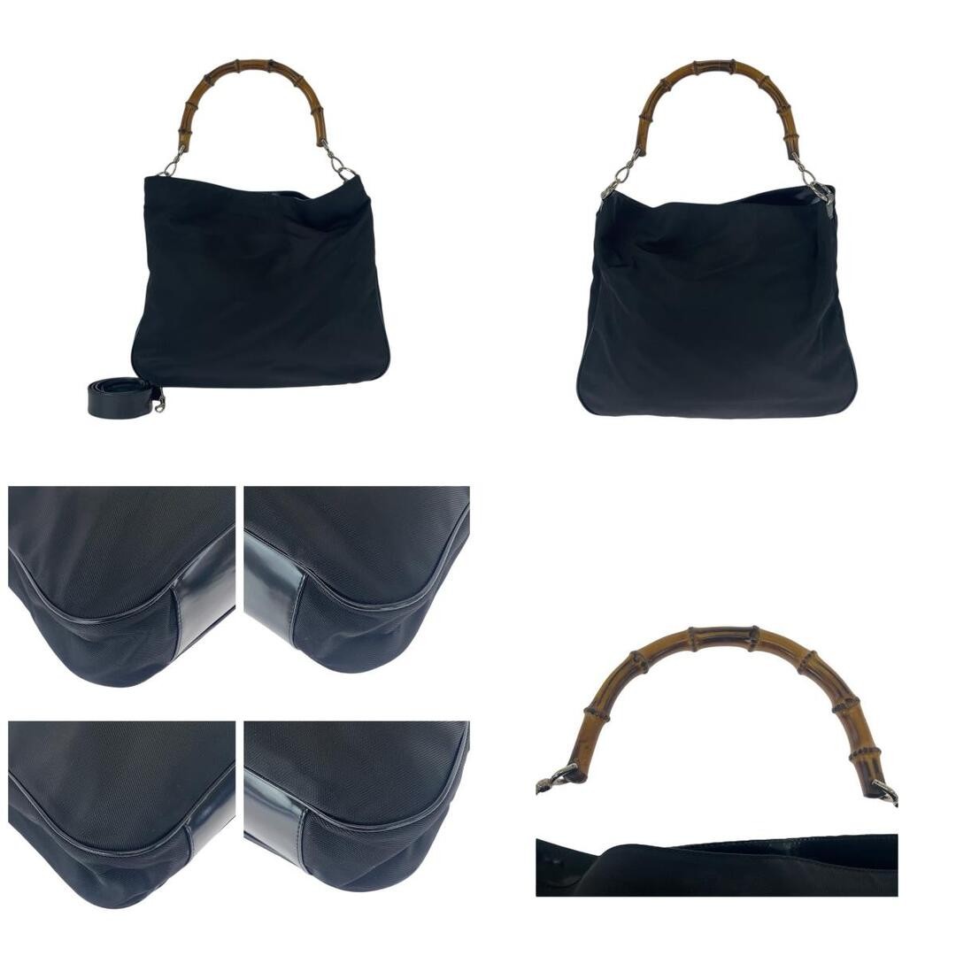GUCCI Bamboo Shoulder Bag Black Silver Hardware Used thumbnail 2