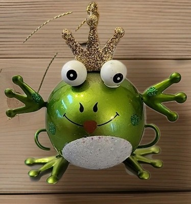 VTG 3'' Metal Frog King/Queen/Prince Christmas Ornament Glossy Painted FolkArt