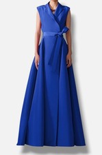 Carolina Herrera Women Blue Sleeveless Silk Belt Trench Gown Dress Size 16
