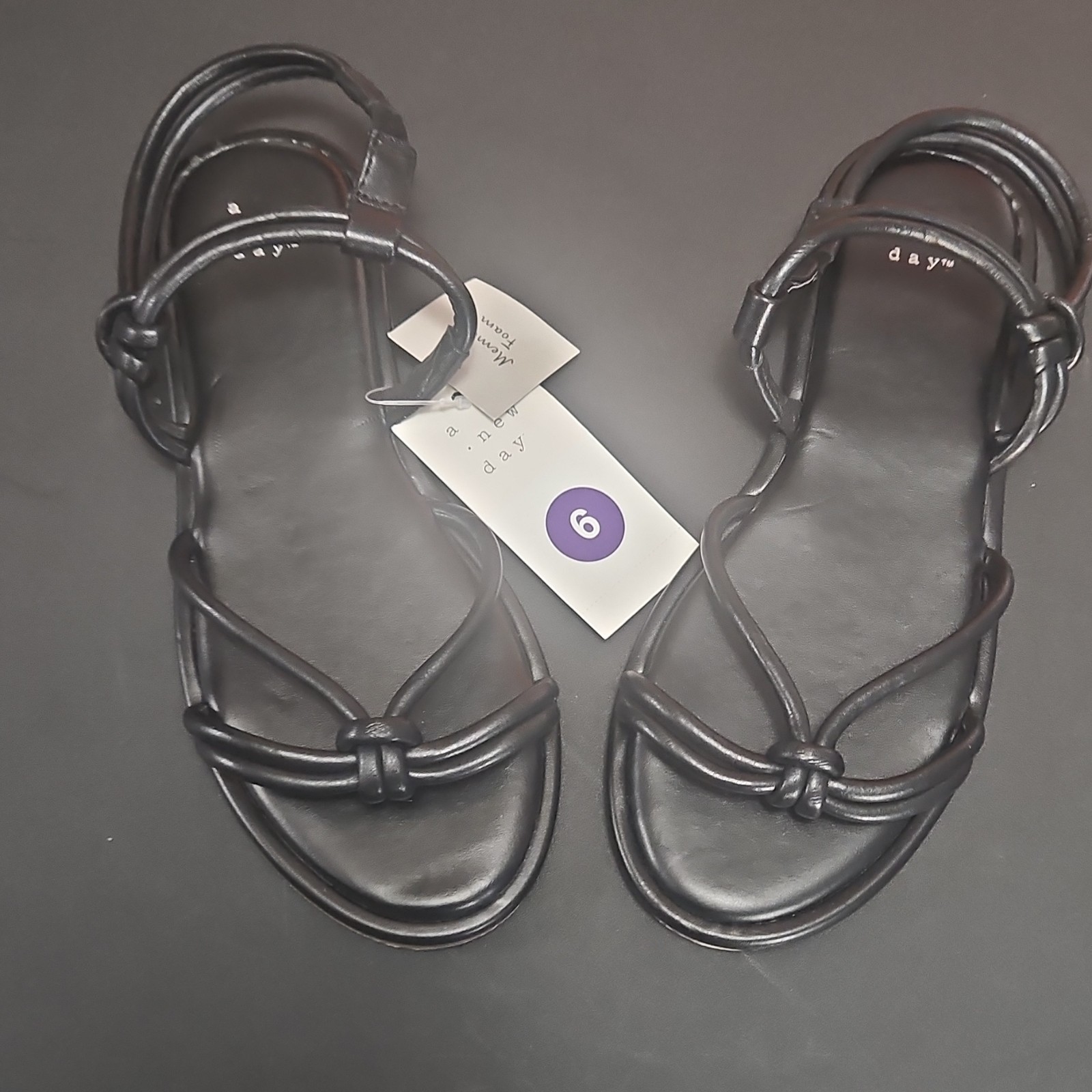 A New Day Knotted Strappy Memory Foam Sandals Black Women's Size 6
