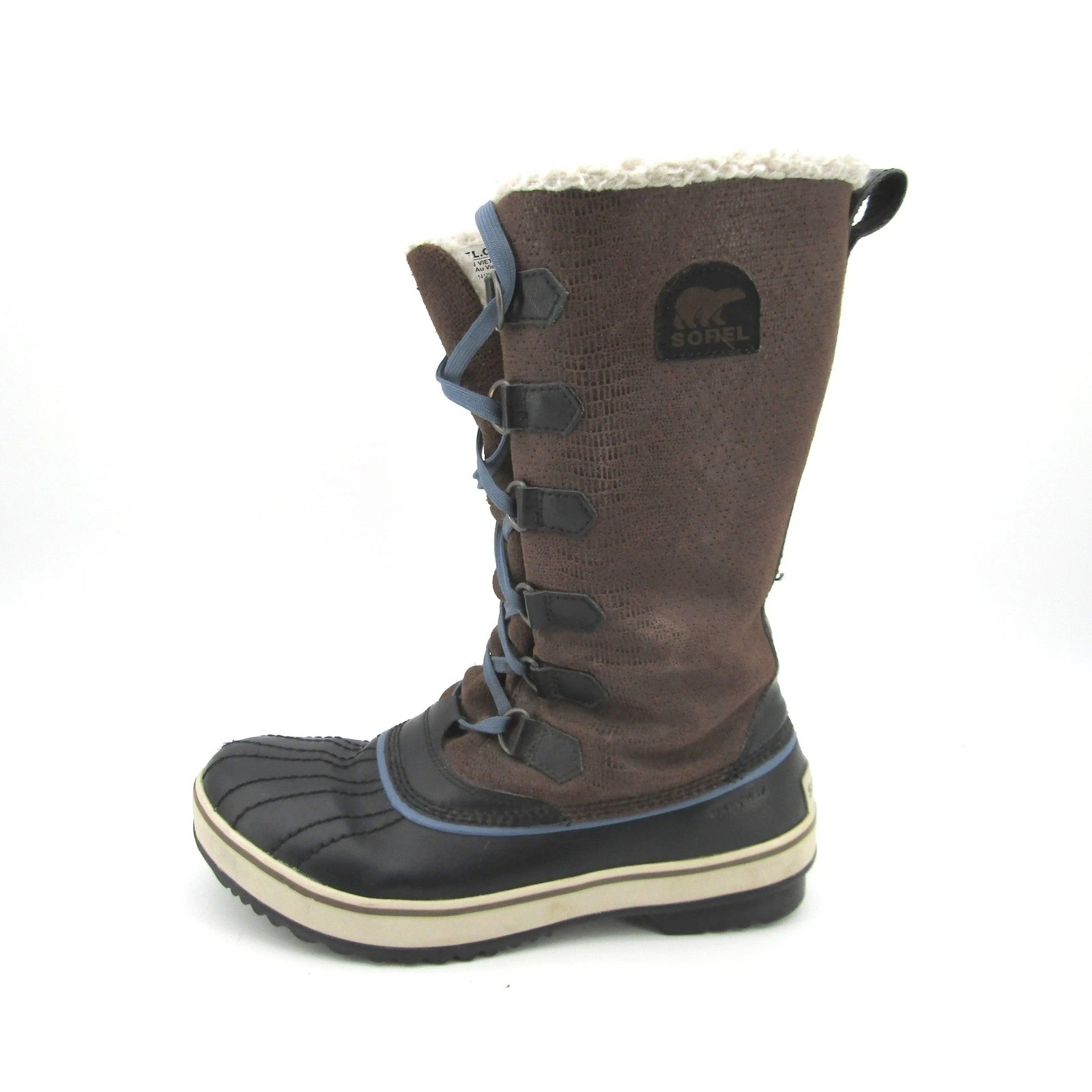 Sorel Tovoli Brown Black Waterproof Winter Snow Boots Faux Fur Trim Womens 8.5