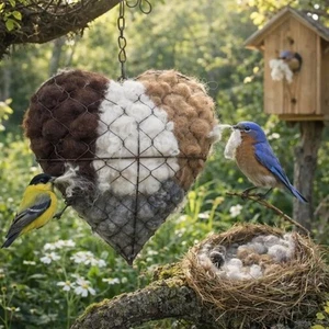 Heart Shape Birds Nests Holder Winter Bird Tree Refillable Shelter Outside Gift