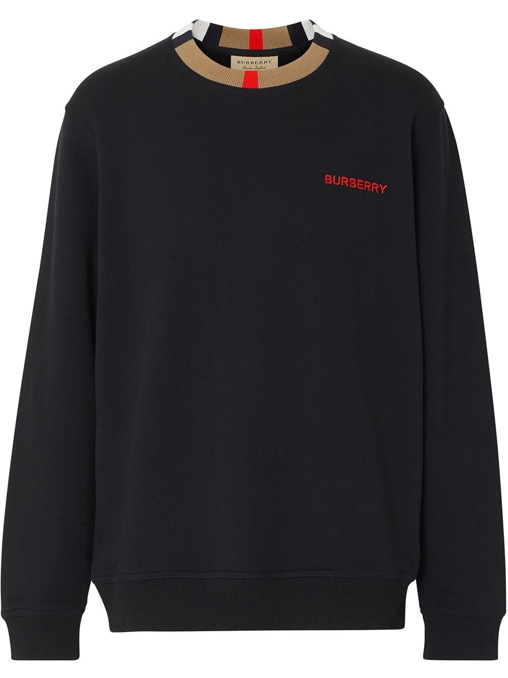 Burberry — NWT BURBERRY JARRAD BLACK COTTON ICON STRIPE COLLAR RED LOGO SWEATER L