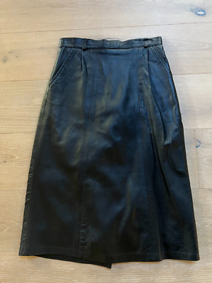 Black Leather Skirt Echtes Leder Size 42 Excellent w. Pockets