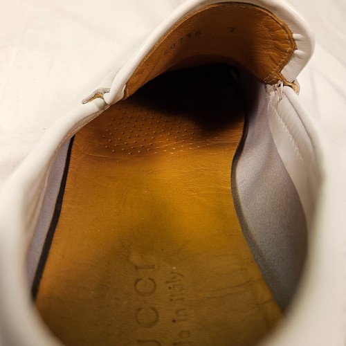 GUCCI Loafers Leather Moccasins Shoes GG Monogram Leather Logo White Mens US 8 - Picture 6 of 19