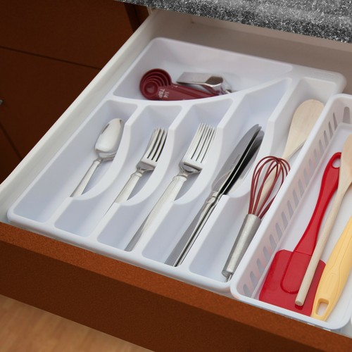 Bandeja de cubiertos de plástico Sterilite 6 compartimentos, blanca 11-1/2"" con x 14"" T nueva - Imagen 3 de 4