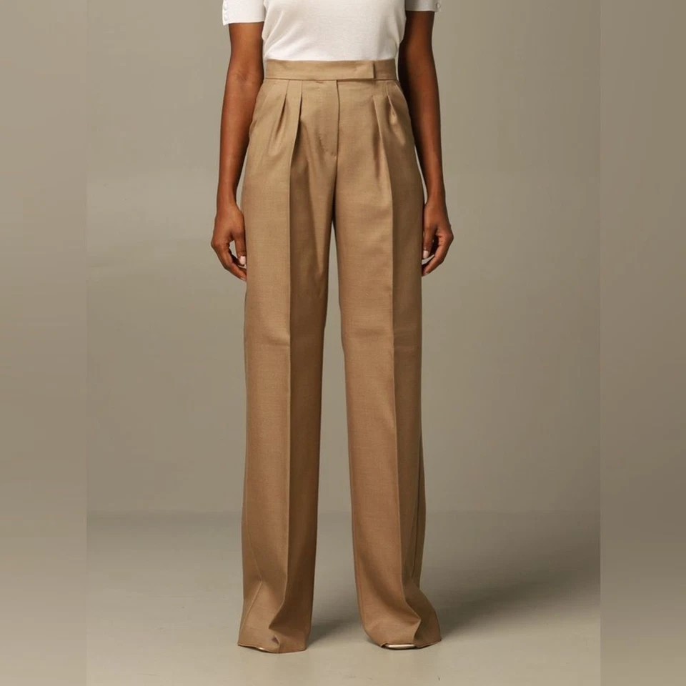 Max Mara Tronto Wide-Leg Perdoni Galea Camel Silk Pants Trousers Camel