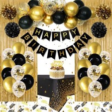 Birthday Decorations for Men Women, Black and Gold Party Black Gold
